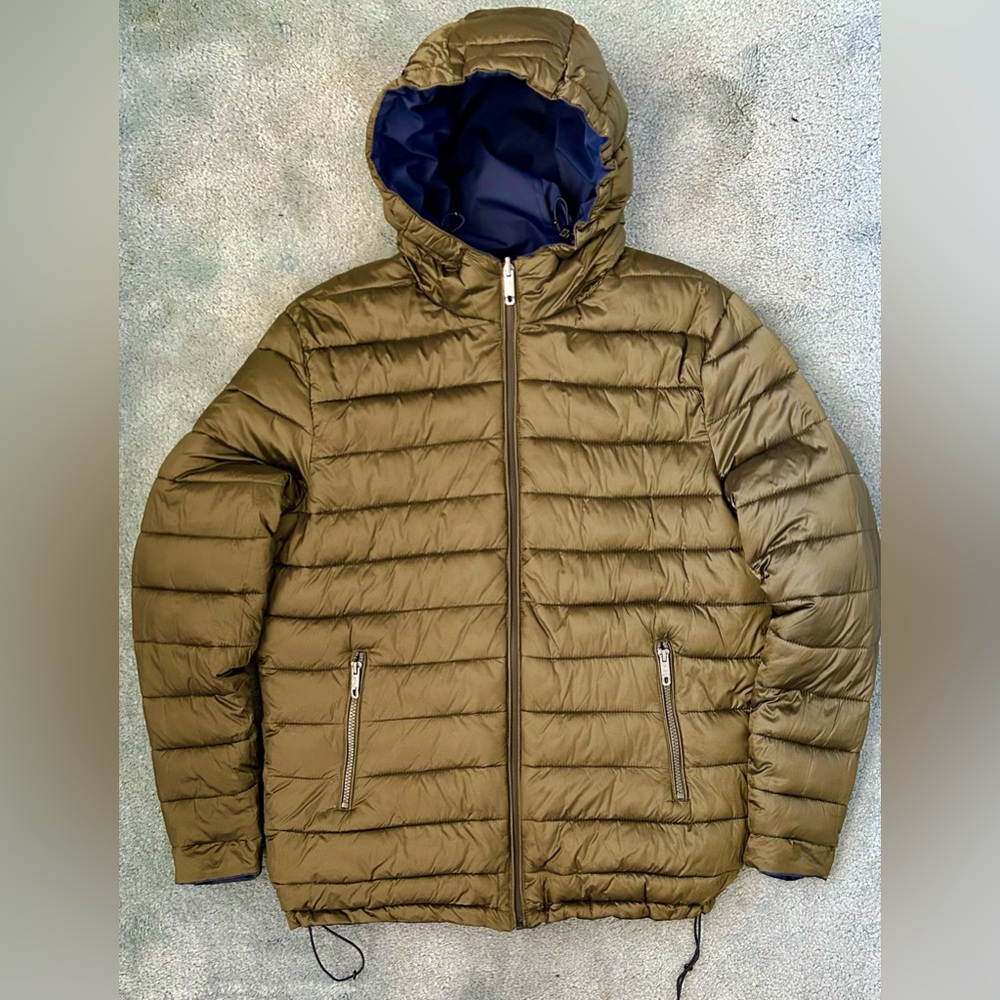 7 Diamonds Hooded Reversible Puffer Jacket - Medium - Green/Blue